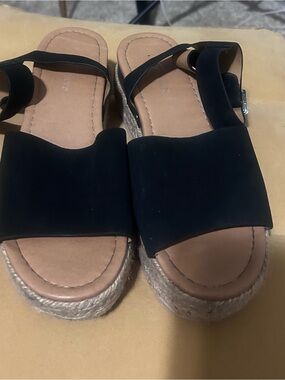 Forever New Black Espadrille Platform Slide Sandals